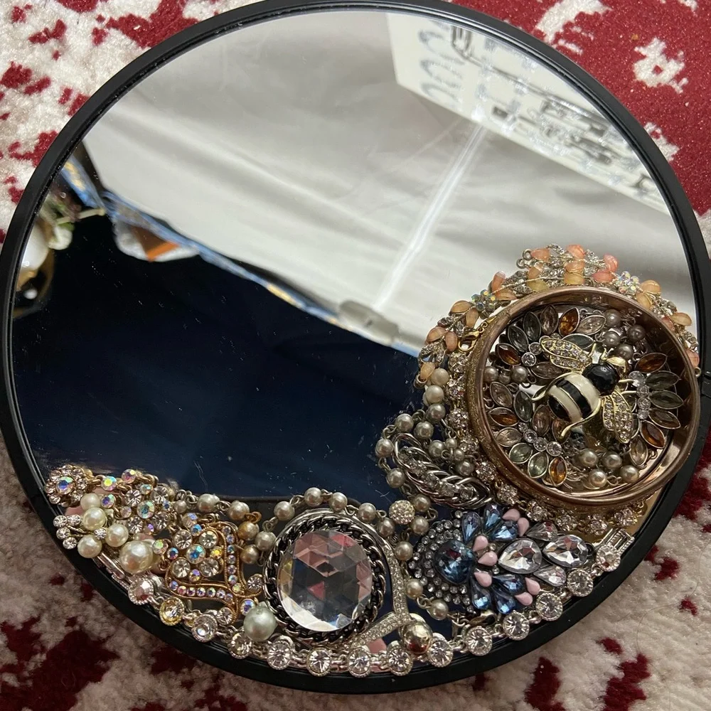 Hand Jeweled Mirror. Measurers Approximately 10 inches.
